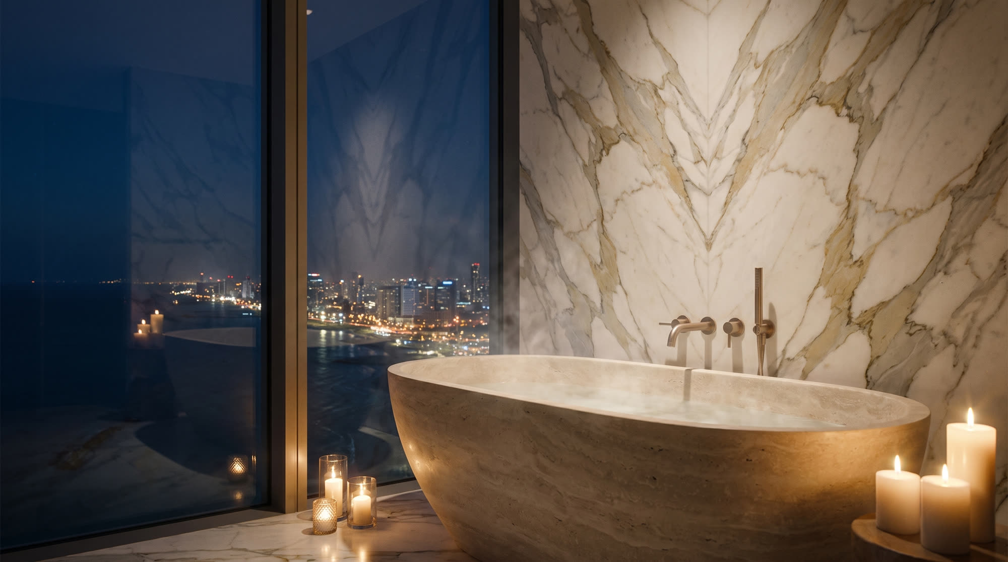 Primary bath with skyline views