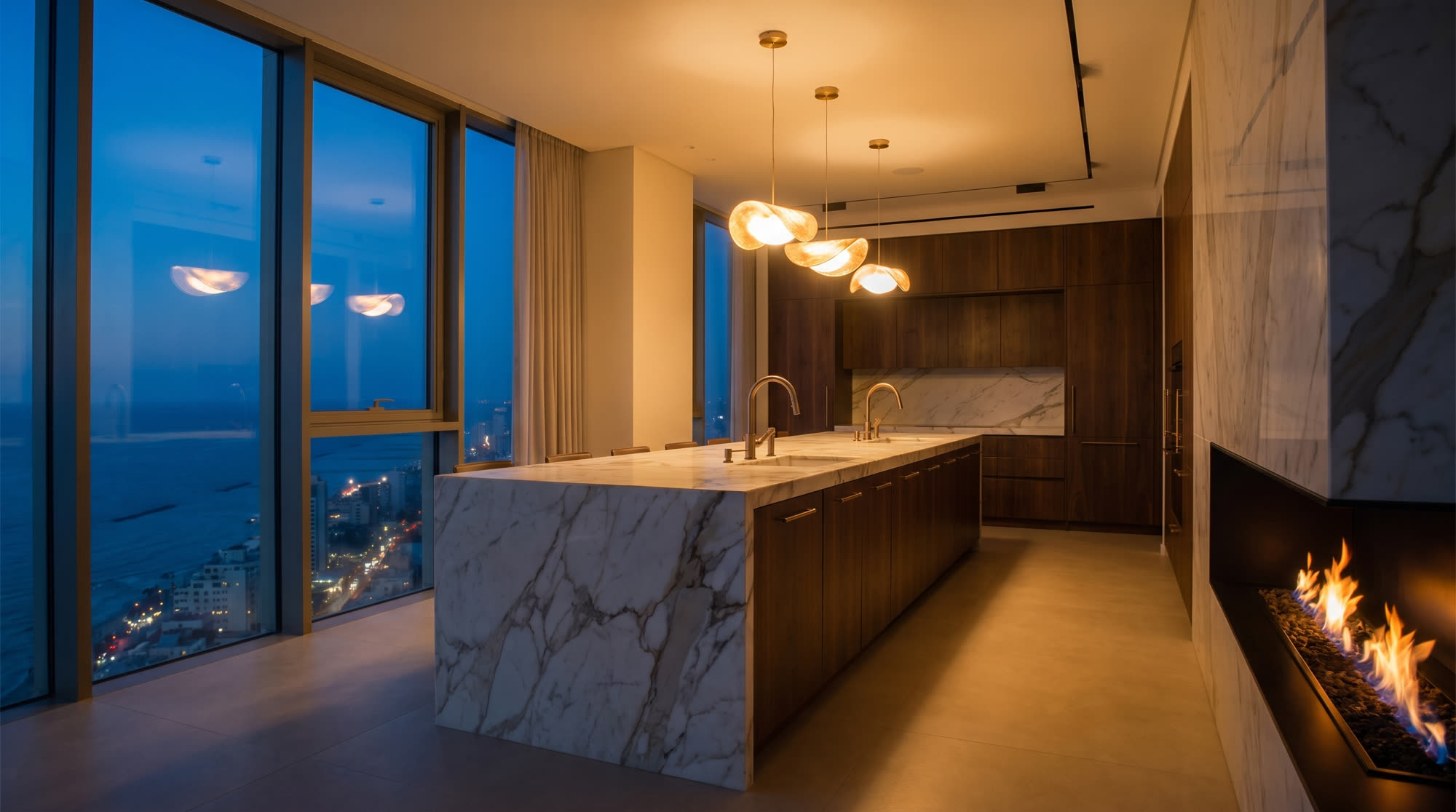 Chef's kitchen with marble island